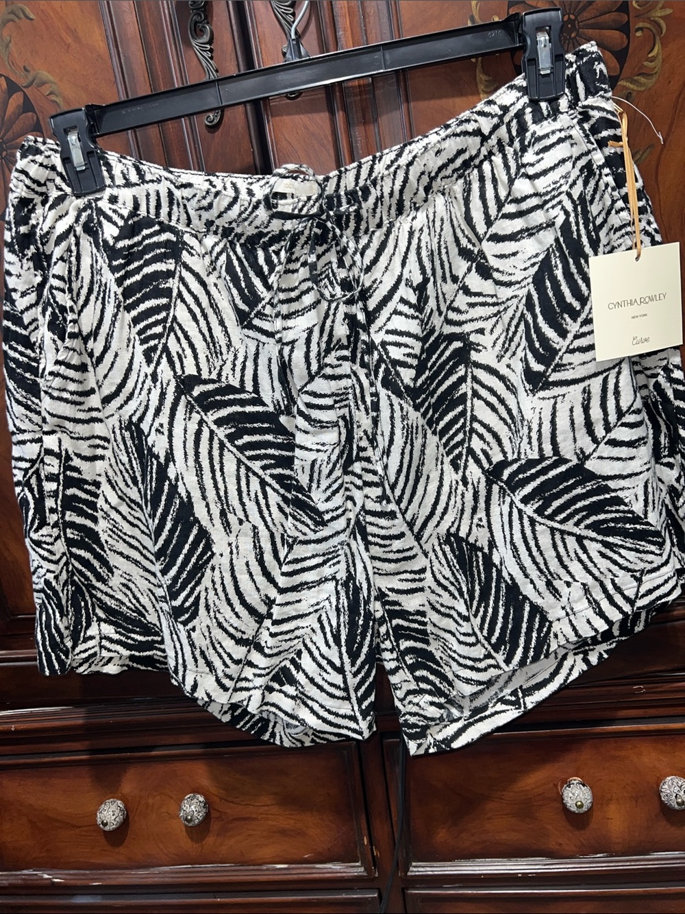 Cynthia Rowley Black and White Abstract Linen Skirt